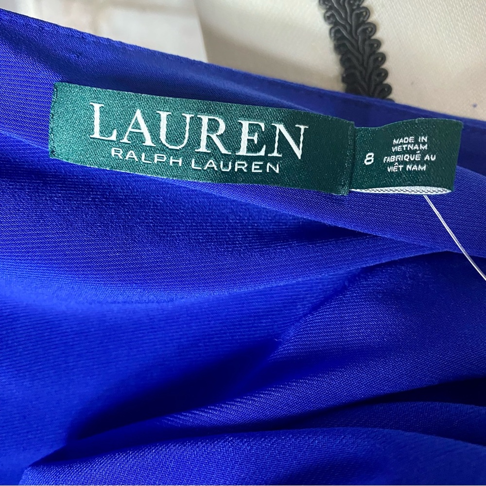 NWT Lauren Ralph Lauren Cobalt Blue Faux Wrap Dress - Picture 4 of 12